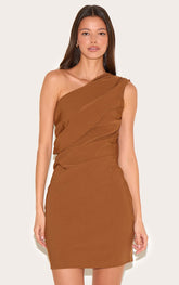 Chestnut Woven Drape Shoulder Mini Dress