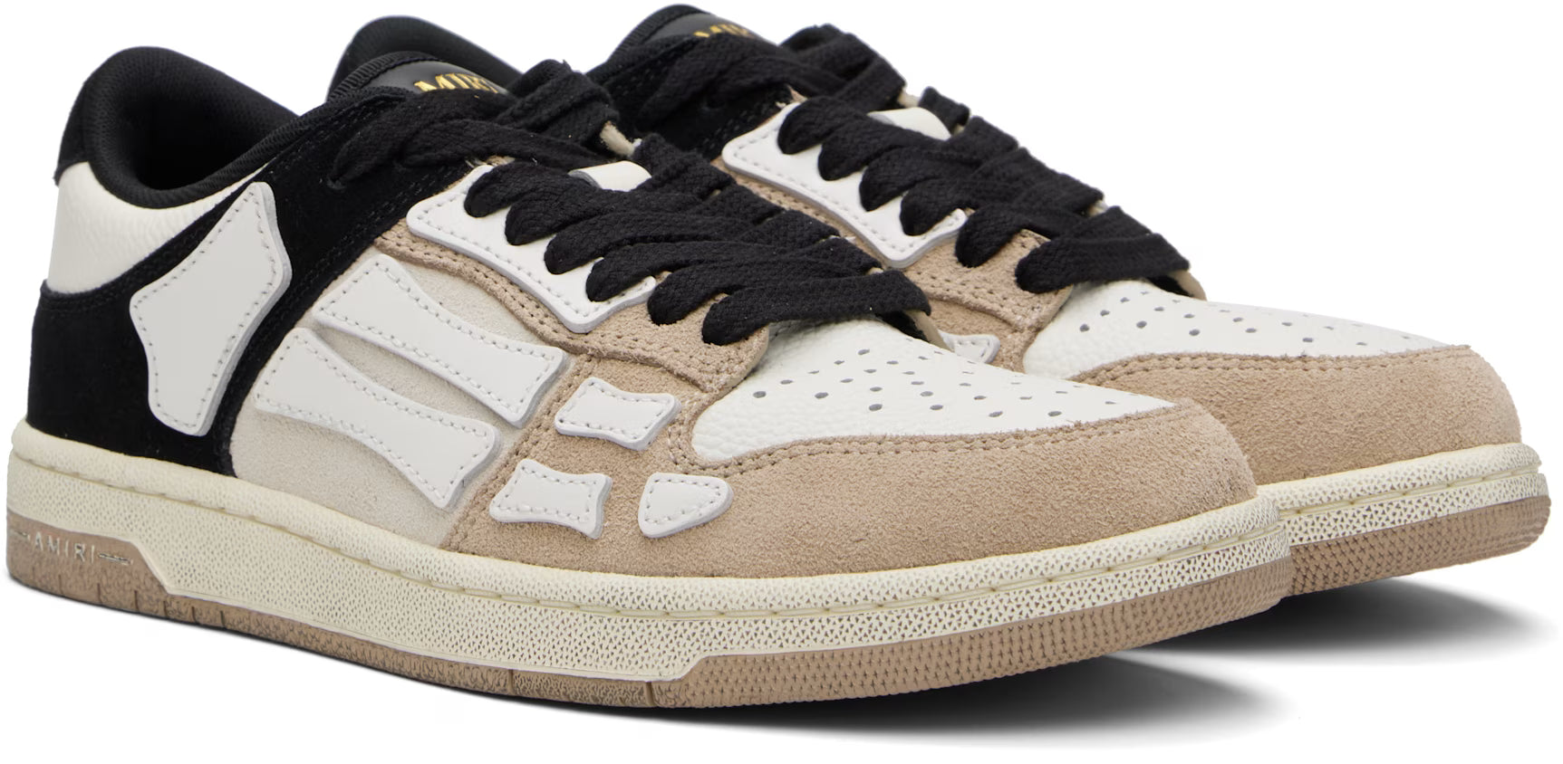 Brown & White Distressed Skel Top Low Sneakers