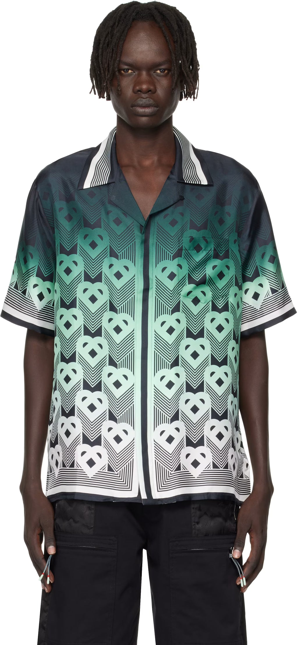 Green & Black Gradient Monogram Short Sleeve Silk Shirt