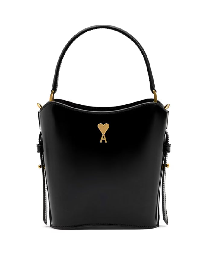 Black Leather Crossbody Bag with Logo