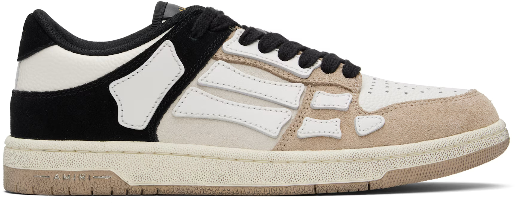 Brown & White Distressed Skel Top Low Sneakers