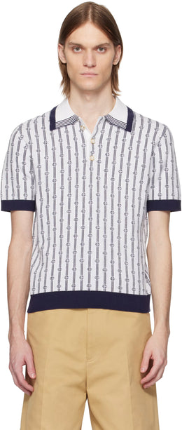 White & Navy Monogram Polo