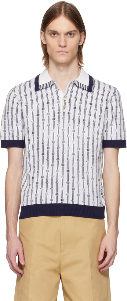White & Navy Monogram Polo