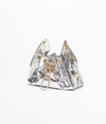CHANEL mini bag 25 Metallic calfskin & gold-tone metal Silver