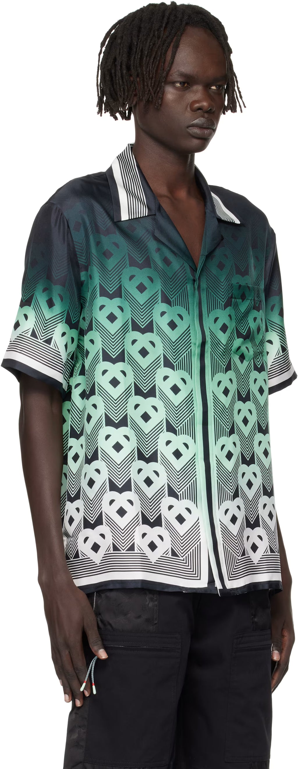 Green & Black Gradient Monogram Short Sleeve Silk Shirt