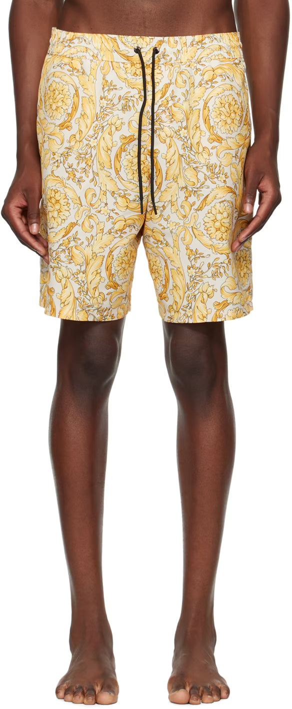 Versace Underwear Yellow Barocco Swim Shorts
