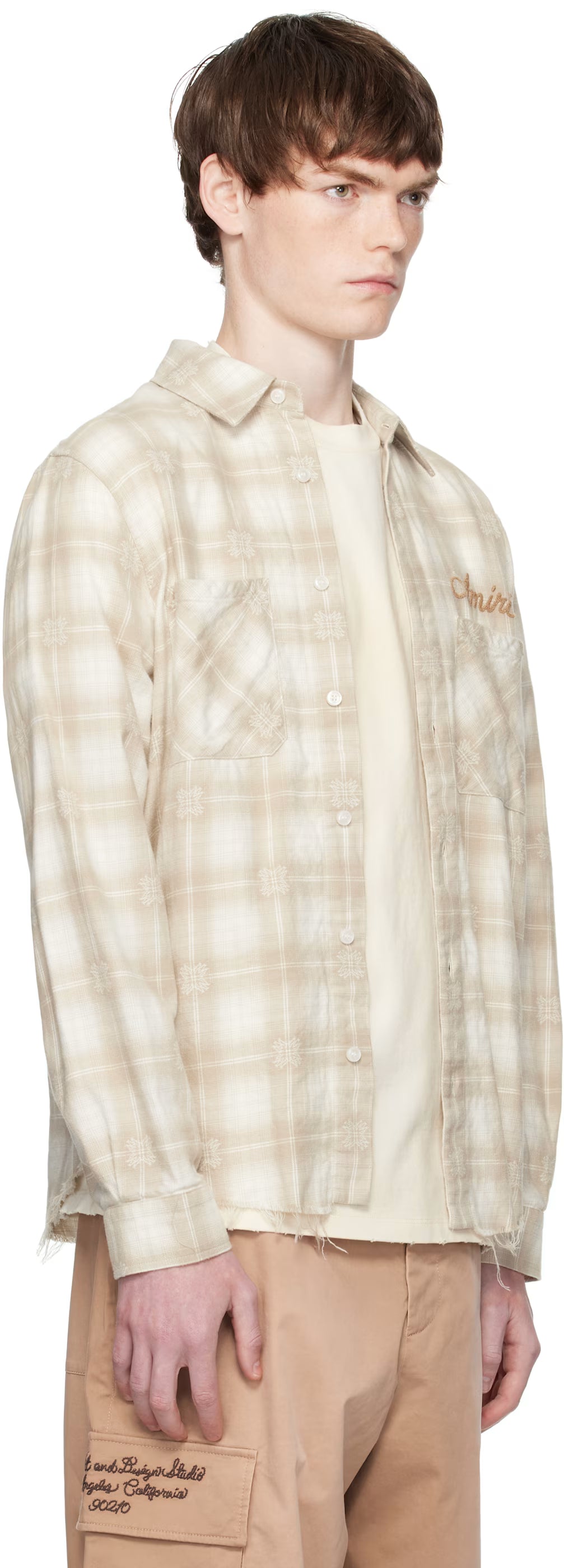 Beige Bleach Bandana Patch Flannel Shirt