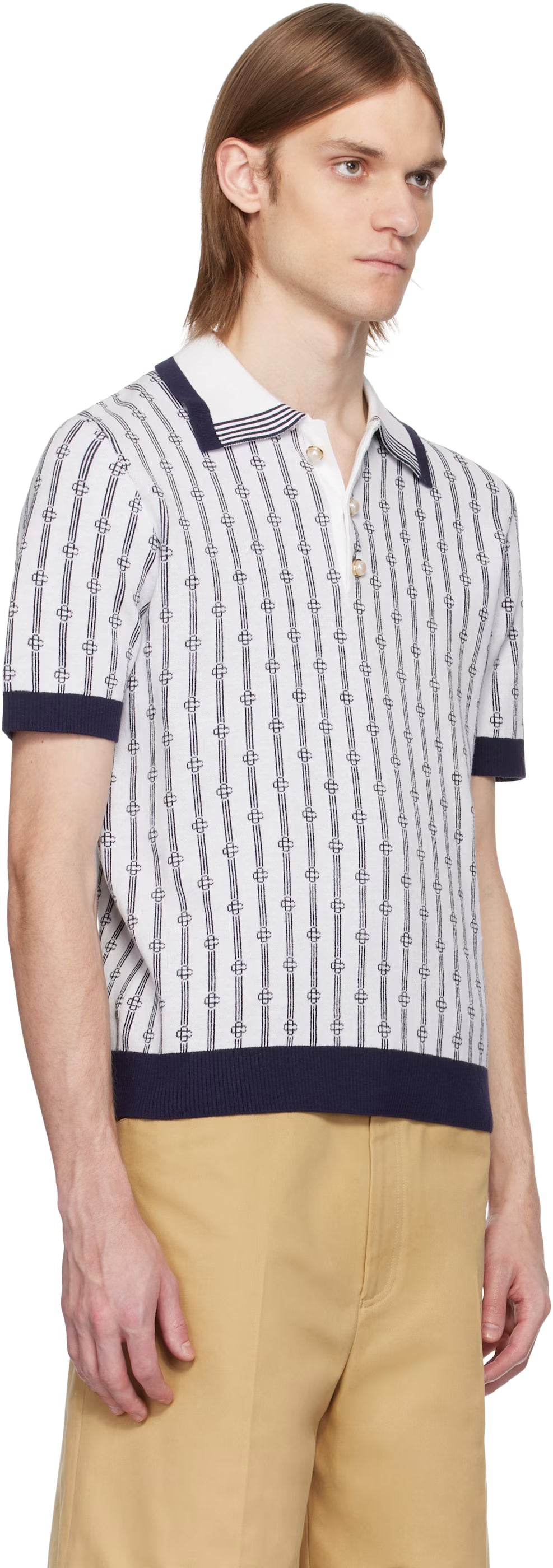 White & Navy Monogram Polo