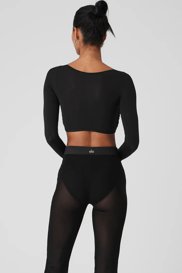 Mesh Sheer Illusion Cropped Long Sleeve