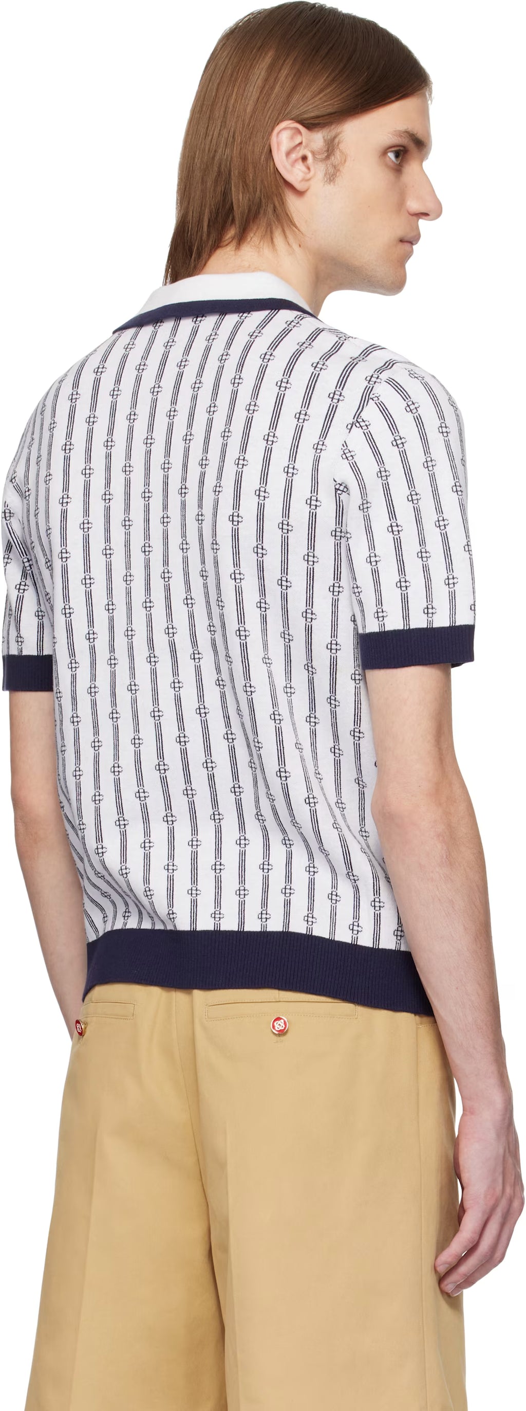 White & Navy Monogram Polo