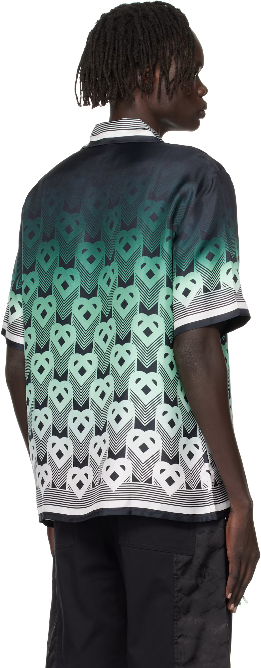 Green & Black Gradient Monogram Short Sleeve Silk Shirt
