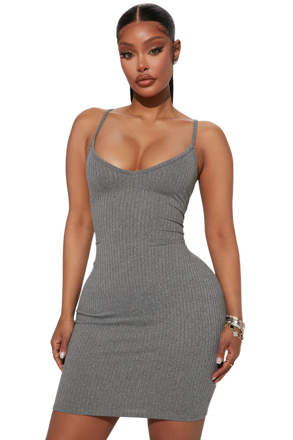 Erin Ribbed Cami Mini Dress - Grey