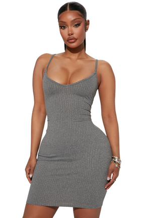 Erin Ribbed Cami Mini Dress - Grey