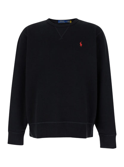 Polo ralph lauren Black Crewneck Sweatshirt with Pony Embroidery in Cotton Blend Man