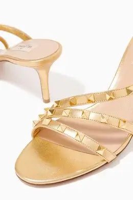 Valentino Garavani Rockstud Mules in Metallic Nappa