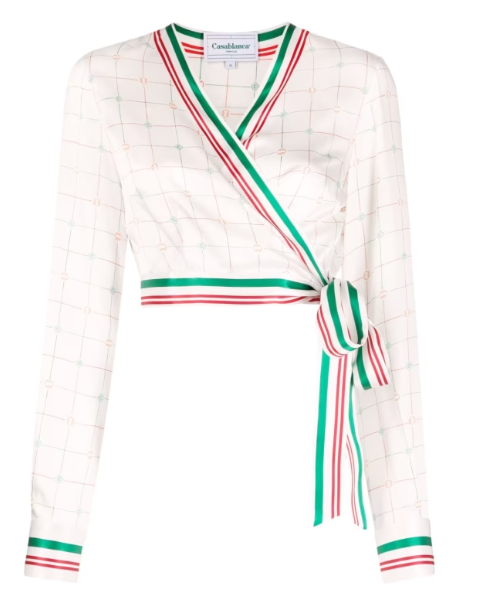 Casablanca Printed Wrap Crop Top