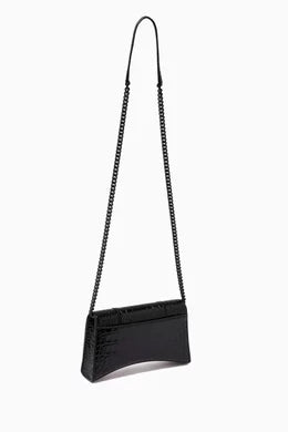 Balenciaga Hourglass Chain Shoulder Bag in Shiny Crocodile Embossed Calfskin