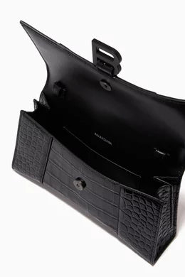 Balenciaga Hourglass Chain Shoulder Bag in Shiny Crocodile Embossed Calfskin