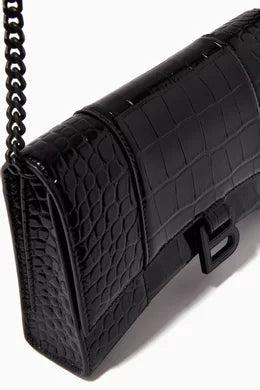 Balenciaga Hourglass Chain Shoulder Bag in Shiny Crocodile Embossed Calfskin