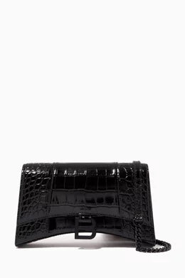 Balenciaga Hourglass Chain Shoulder Bag in Shiny Crocodile Embossed Calfskin