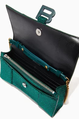 Balenciaga Hourglass Wallet on Chain in Rhinestones Suede Calfskin