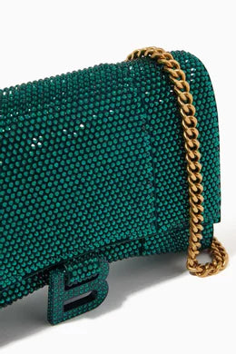 Balenciaga Hourglass Wallet on Chain in Rhinestones Suede Calfskin