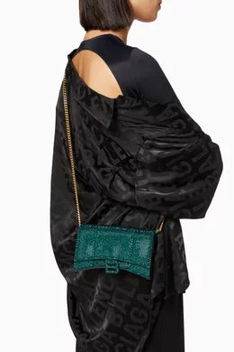 Balenciaga Hourglass Wallet on Chain in Rhinestones Suede Calfskin