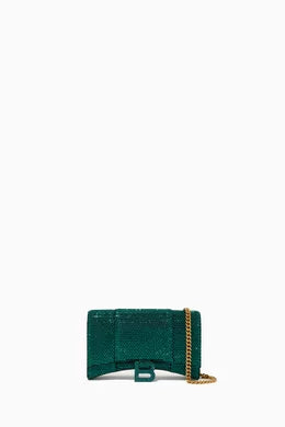 Balenciaga Hourglass Wallet on Chain in Rhinestones Suede Calfskin