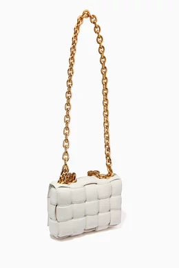 Chain Cassette Padded Crossbody Bag in Intreccio Leather