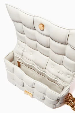 Chain Cassette Padded Crossbody Bag in Intreccio Leather