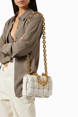 Chain Cassette Padded Crossbody Bag in Intreccio Leather