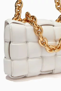 Chain Cassette Padded Crossbody Bag in Intreccio Leather