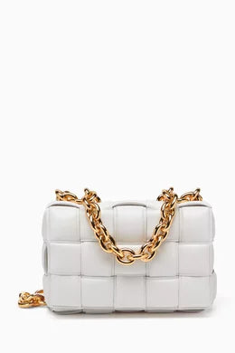 Chain Cassette Padded Crossbody Bag in Intreccio Leather