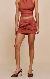 Rust Bead Detail Mini Skirt
