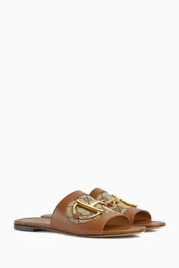 Horsebit Slide Sandals in GG Canvas & Leather