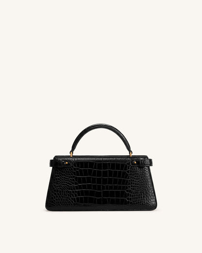 Elena Classic Top Handle Bag - Black Croc