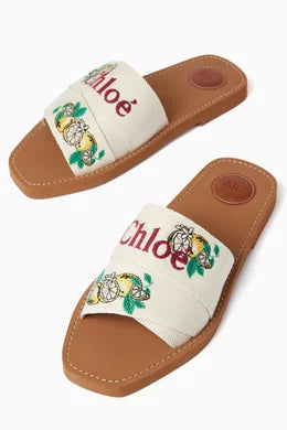 Chloé Woody Mules in Linen Canvas