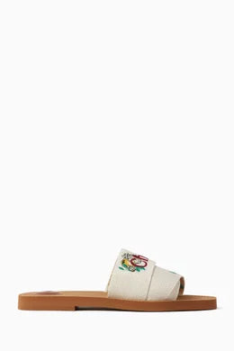 Chloé Woody Mules in Linen Canvas