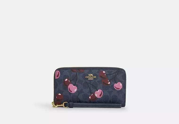 Coach Long Zip Around Wallet In Signature Canvas With Cherry Print - Wallets | Shop From The Mirage