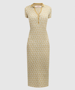 Valentino Gray logo print polo dress with lurex