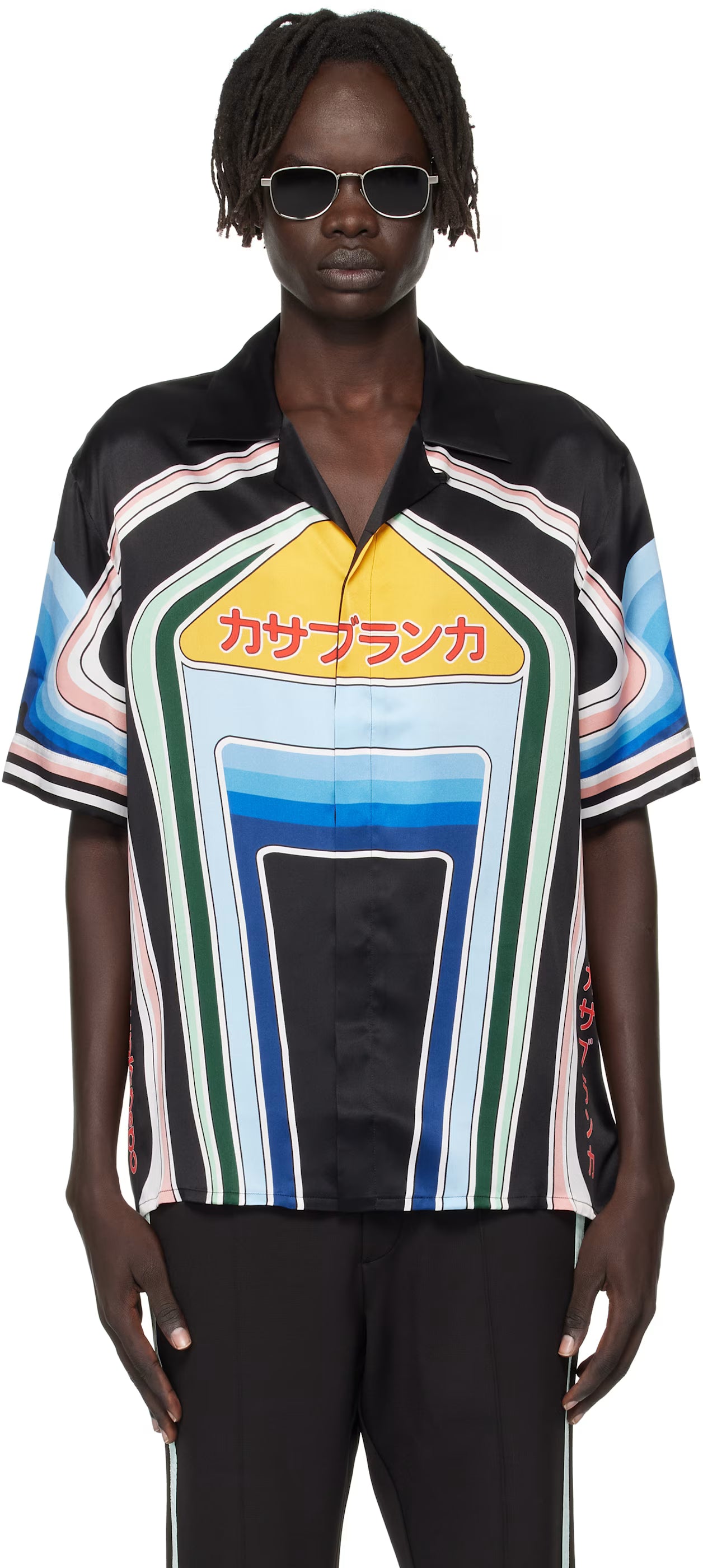 Multicolor Graphic Mountain Short Sleeve Silk Shirt