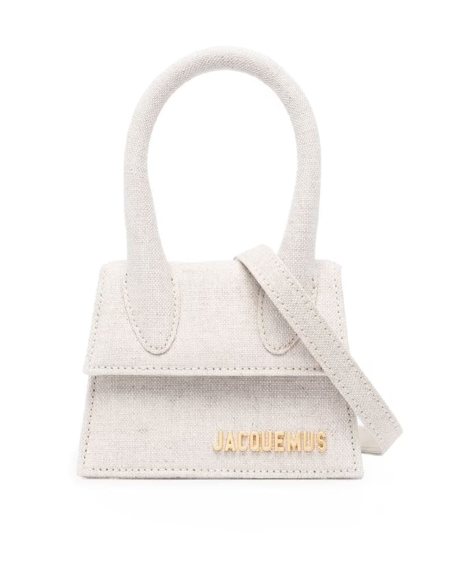 Linen top handle bag in grey