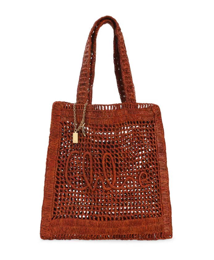 Brown Raffia Banana Tote Bag