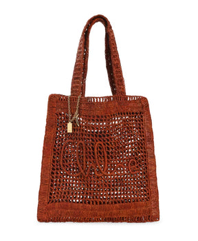 Brown Raffia Banana Tote Bag
