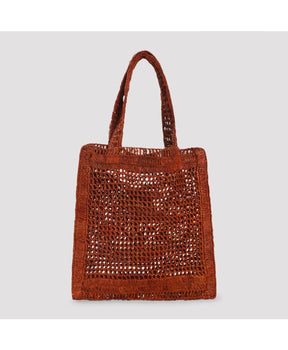 Brown Raffia Banana Tote Bag
