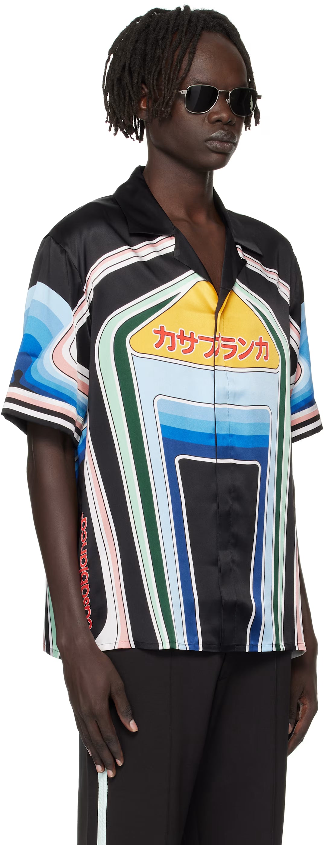 Multicolor Graphic Mountain Short Sleeve Silk Shirt