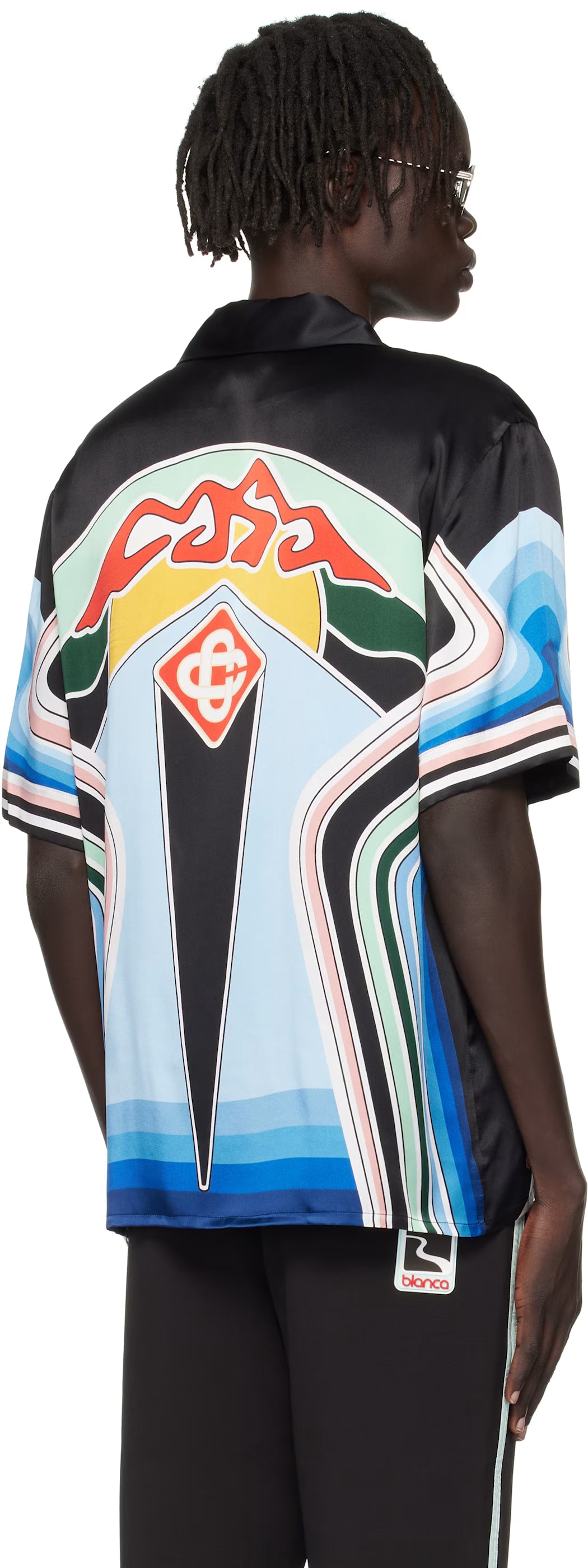 Multicolor Graphic Mountain Short Sleeve Silk Shirt