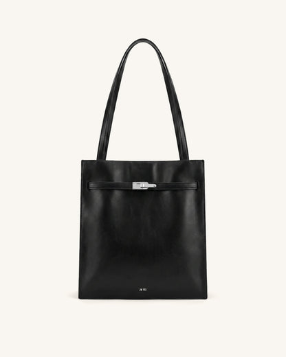 Noelle Belted Tote Bag - Black