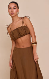 Chestnut  Cotton Poplin Tie Strap Bralette