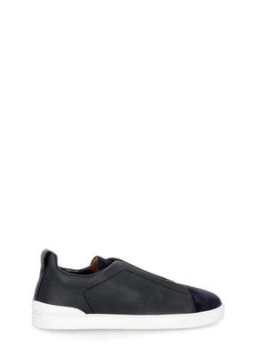 Z Zegna Men’s Triple Stitch™ Black Suede & Garnet Leather Sneakers – Cross Elastic, Lightweight Sole